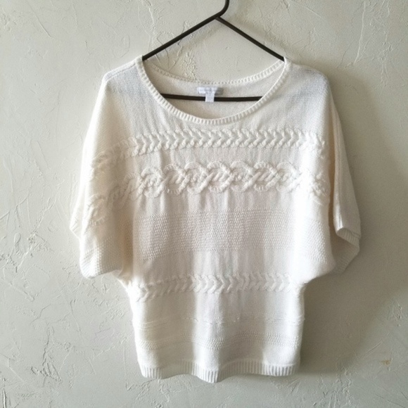 SALE New York & Company White Short Sleeve Sweater - Picture 1 of 8